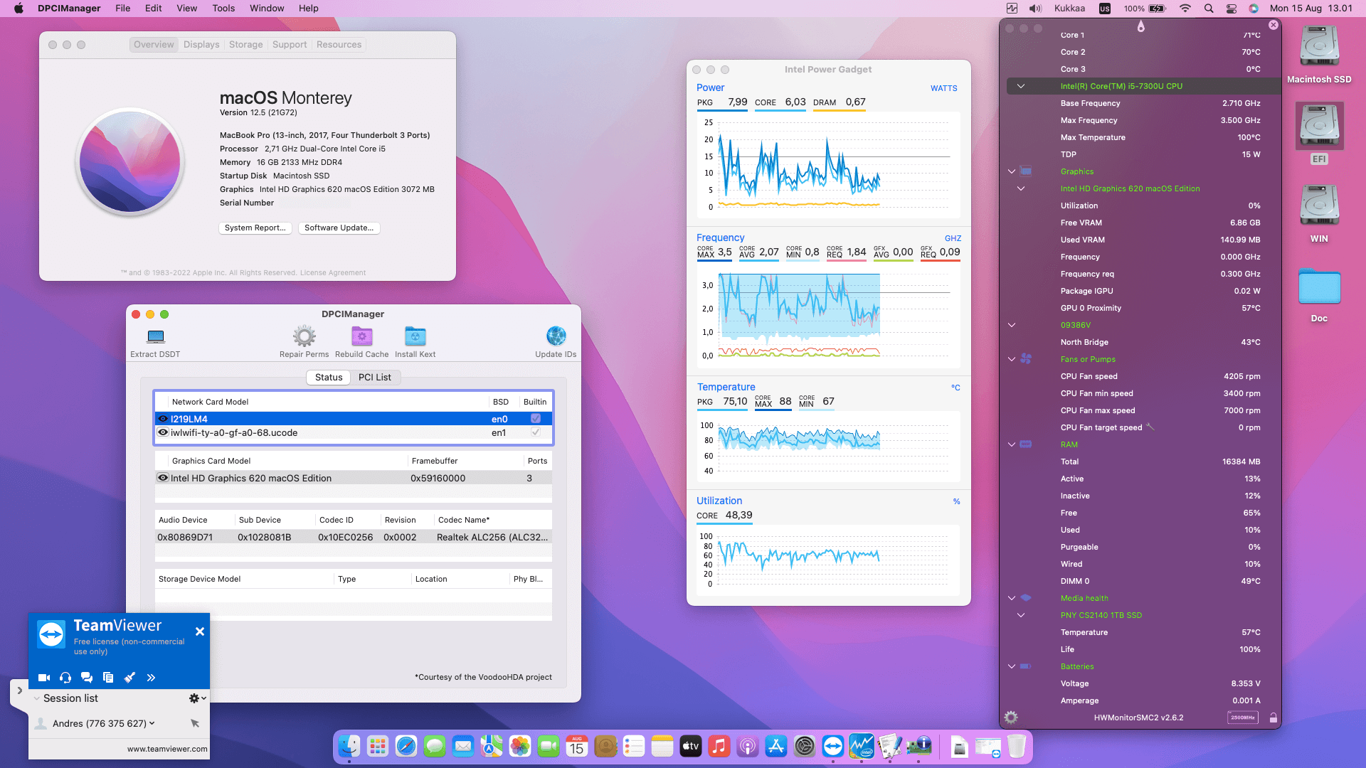 Success Hackintosh macOS Monterey 12.5 Build 21G72 in Dell Latitude 7390